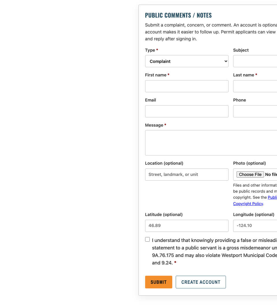STAyTUTE form for filing a problem on a stay, with optional photo and location.